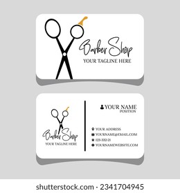 vector Barber shop business card and men's salon or barber shop logo black and white and Barber Shop business card and logo barber black and white men salon business card