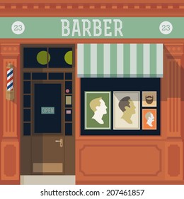 Vector Barber Shop Detailed Facade Background