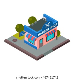 Vector barber shop isometric building isolated