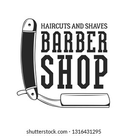 Vector barber shop logo. Barber shop logo with razor blade isolated on white background.