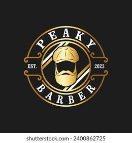 Vector barber shop logo for your design. For Label, Badge, Sign or Advertising. Peaky name, Hairdresser Logo.