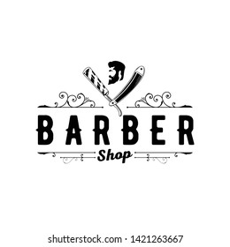 Vector Barber shop vintage logo with gentleman face isolated on a white background