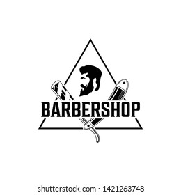 Vector Barber shop vintage logo with gentleman face isolated on a white background