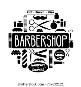 Vector barbershop illustration. Badge template vintage. Black & white