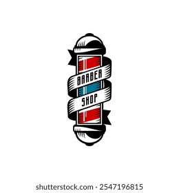 vector barbershop pole circled with white ribbon