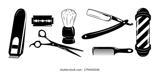 Vector barbershop set. Isolated illustration on a white background.