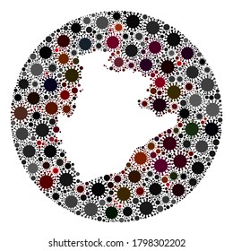 Mosaico cartográfico de coronavirus de la provincia de Vector Barcelona. La infección ataca el territorio de bloqueo desde afuera. Collage de mapas de la provincia de Barcelona con elementos patógenos.