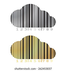 vector barcode in the form of a cloud on a gold and silver  background