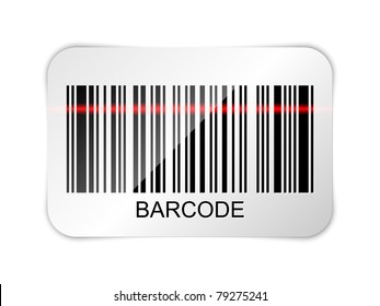 Vector barcode icon with red laser beam