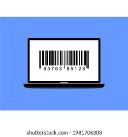vector barcode on blue laptop screen