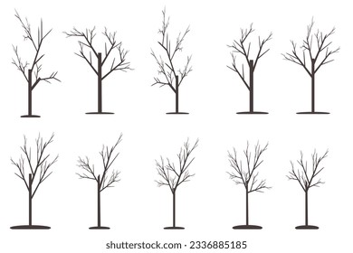 Vector bare, dry, dead, leafless silhouette. Dead tree. No life. Hand drawn damaged environment. isolated white background