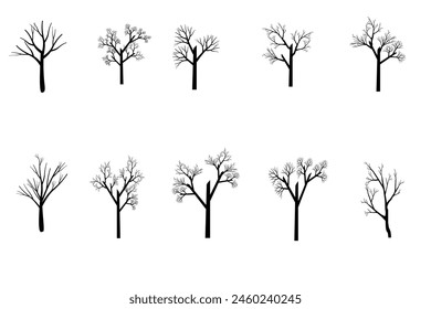 Vector bare, dry, dead, leafless silhouette. Dead tree. No life. Hand drawn damaged environment.