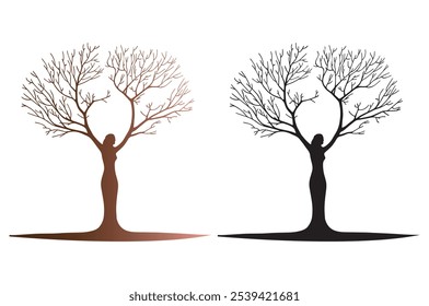 Vector árbol desnudo. árbol negro sin hojas
Una ilustración surrealista de un árbol de mujer  