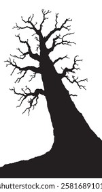 Vector bare tree silhouettes, Black cartoon trees without leaves 