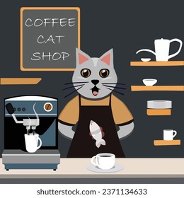 Vector of barista cat. Cat making coffee