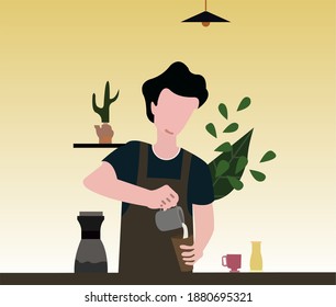 Vector de un barista vertiendo café en el vidrio