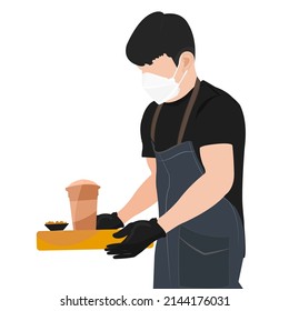 Vector, The barista serving coffee after brew with the method presses the coffee to firmness that affects the flavor of the coffee.