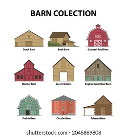 Vector barn flat design isolated. vector wood barn illustration collections. traditional barn