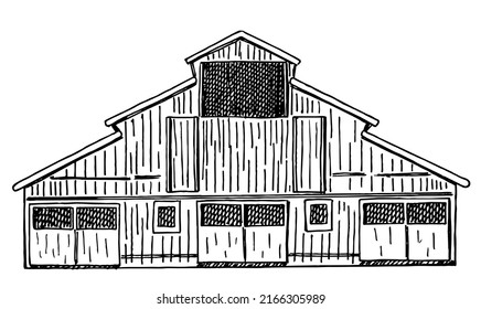 Vector barn sketch design isolated. Vector wood barn illustration collections. Traditional barn. Farm Building and Construction.