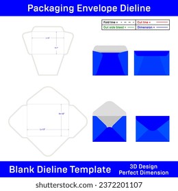 Vector Baronial Envelope Template Die Line design 3d set editable and resizable