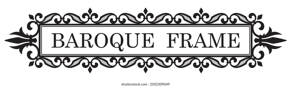 Vector baroque black headline border frame. Template. Isolated on white background.