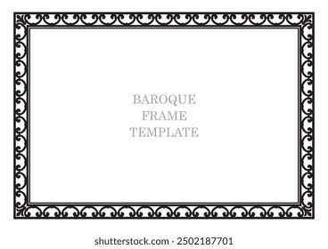 Vector baroque black rectangle border frame. Template. Isolated on white background.