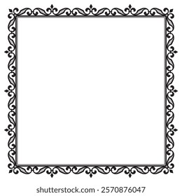 Vector baroque black square border frame. Template. Isolated on white background.