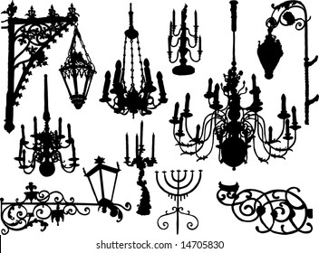 Vector baroque chandeliers and lamps