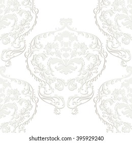 Vector baroque damask delicate ornament pattern. Elegant luxury texture for textile, fabrics or wallpapers backgrounds. White color