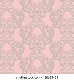 Vector Baroque Damask ornament pattern element. Elegant luxury texture for textile, fabrics or wallpapers backgrounds. Pink color