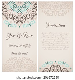 Carteles de invitación de boda barroco vectorial con un lugar para tu texto