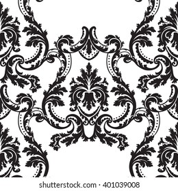 Vector Baroque floral Damask ornament pattern element. Elegant luxury texture for textile, fabrics or wallpapers backgrounds. Black color