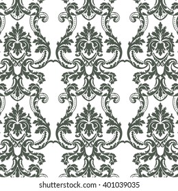 Vector Baroque floral Damask ornament pattern element. Elegant luxury texture for textile, fabrics or wallpapers backgrounds. Green color