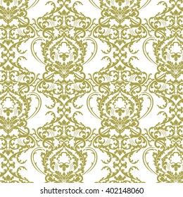 Vector Baroque floral lily Damask ornament pattern element. Elegant luxury texture for textile, fabrics or wallpapers backgrounds. Green lint color ornament