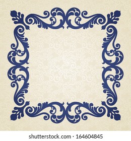 Vector baroque frame in Victorian style. Element for design. You can place the text in an empty frame. It can be used for decorating of invitations, greeting cards, decoration for bags and clothes.