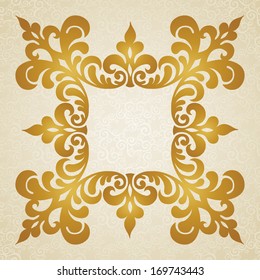 Vector baroque frame in Victorian style. Element for design. You can place the text in an empty frame. It can be used for decorating of invitations, greeting cards, decoration for bags and clothes.