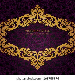 Vector baroque frame in Victorian style. Element for design. You can place the text in an empty frame. It can be used for decorating of invitations, greeting cards, decoration for bags and clothes.