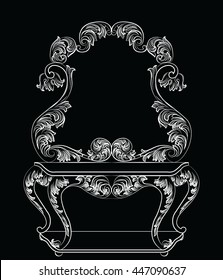 Vector Baroque furniture Dressing Table and mirror frame. French Luxury rich carved ornaments. Victorian Royal Style ornamented set