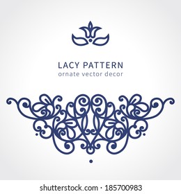 Vector baroque ornament in east style. Ornate element for design. Toolkit for designer. Lace ornamental pattern for wedding invitations and greeting cards. Traditional decor.