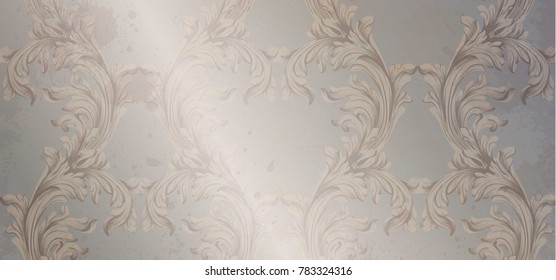 Vector Baroque ornament pattern. Old paper glossy background. Vintage decor soft fabric textures