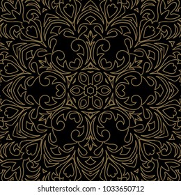 Vector baroque ornament in Victorian style. Ornate element for design. Toolkit for designer. Golden ornamental pattern for greeting cards. Traditional floral decor. Design for a square pocket, shawl