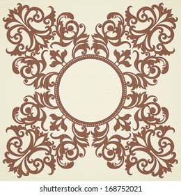 Vector baroque ornament in Victorian style. Element for design. You can place the text in an empty frame. It can be used for decorating of invitations, greeting cards, decoration for bags and clothes.