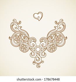 Vector baroque ornament in Victorian style. Ornate element for design. Toolkit for designer. It can be used for decorating of wedding invitations, greeting cards, decoration for bags and clothes.