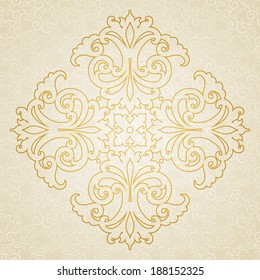 Vector baroque ornament in Victorian style. Ornate element for design. Toolkit for designer. Golden ornamental pattern for wedding invitations and greeting cards. Traditional floral decor.