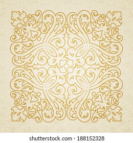Vector baroque ornament in Victorian style. Ornate element for design. Toolkit for designer. Golden ornamental pattern for wedding invitations and greeting cards. Traditional floral decor.