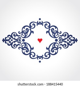 Vector baroque ornament in Victorian style. Ornate element for design. Toolkit for designer. Blue ornamental pattern for wedding invitations and greeting cards. Traditional floral decor.