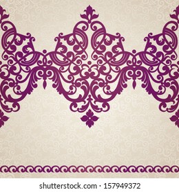 Vector baroque seamless border in Victorian style. Element for design. You can place the text on empty place. It can be used for decorating of invitations, cards, decoration for bags and clothes.