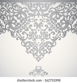 Borde sin fisuras barroco de Vector en estilo victoriano. Friso de plata sobre fondo claro. Elemento para el diseño. Se puede utilizar para la decoración de invitaciones, tarjetas de felicitación, decoración para bolsos y ropa.