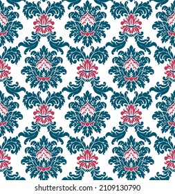 Vector baroque seamless damask texture. Blue floral pattern for wrapping paper, retro background or wallpaper. Flower and leaf carpet