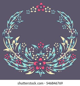 Vector baroque style design with flowers and leaves. Victorian vintage style hand drawn illustration, floral composition in green, red and pastel colors